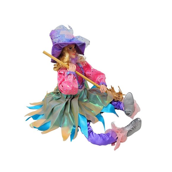 Halloween Witch 24" Purple Hat and Broom Party Decor Wreath Center - Picture 3 of 5